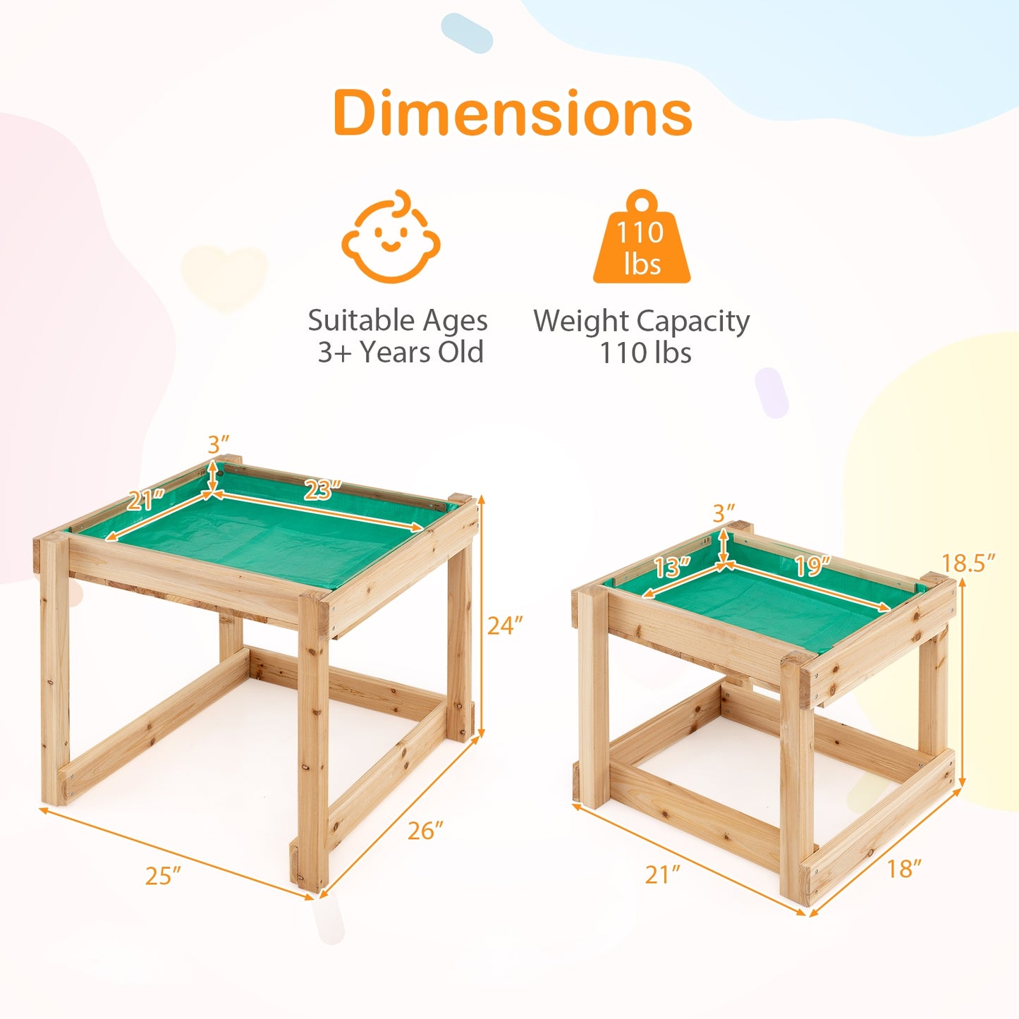 Wooden Sand and Water Tables with Protective Cover for Kids-Natural Kids Crystal