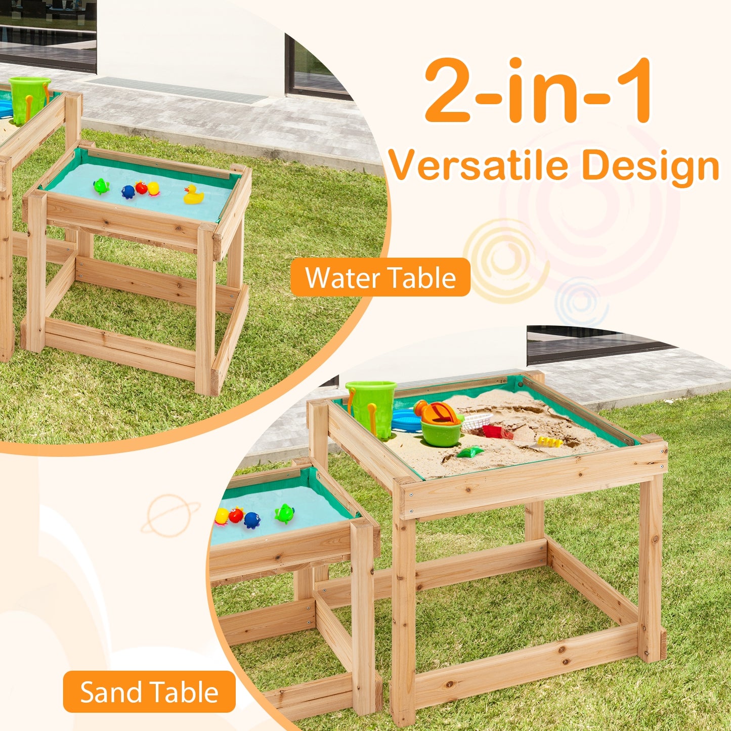 Wooden Sand and Water Tables with Protective Cover for Kids-Natural Kids Crystal