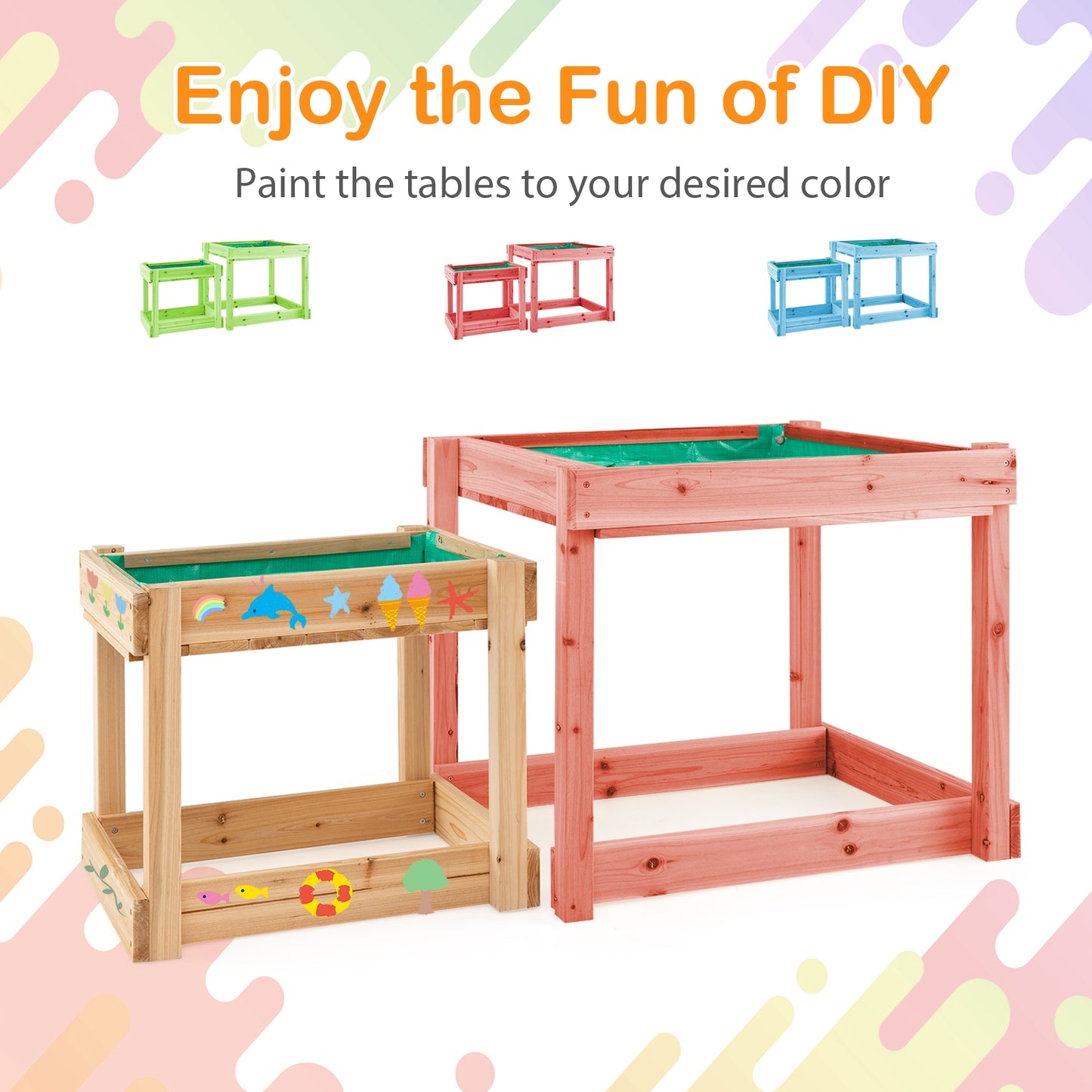 Wooden Sand and Water Tables with Protective Cover for Kids-Natural Kids Crystal