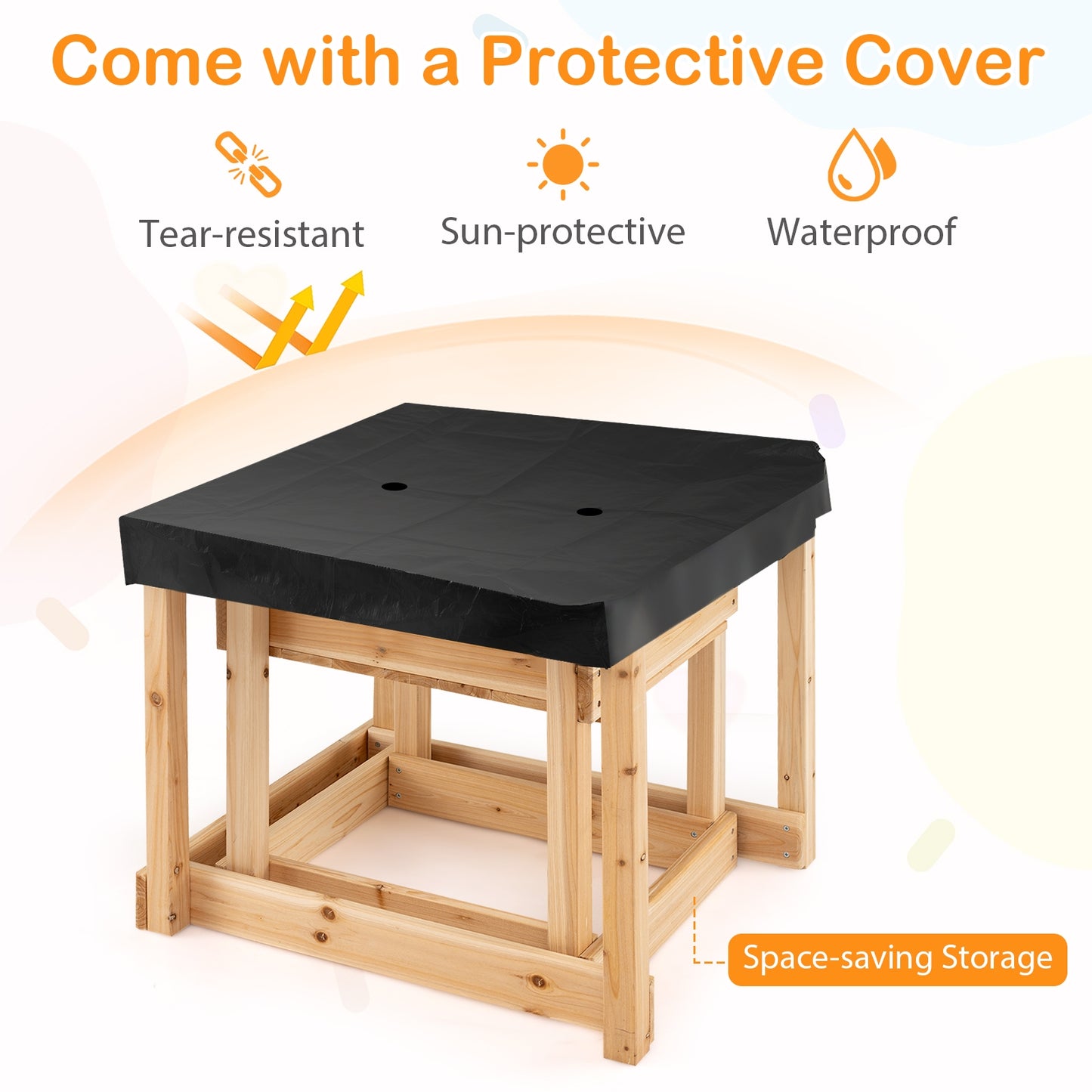 Wooden Sand and Water Tables with Protective Cover for Kids-Natural Kids Crystal