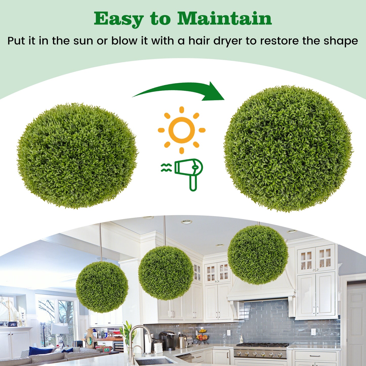 2 PCS 20 Inch Artificial Plant Boxwood Topiary Ball-M Kids Crystal