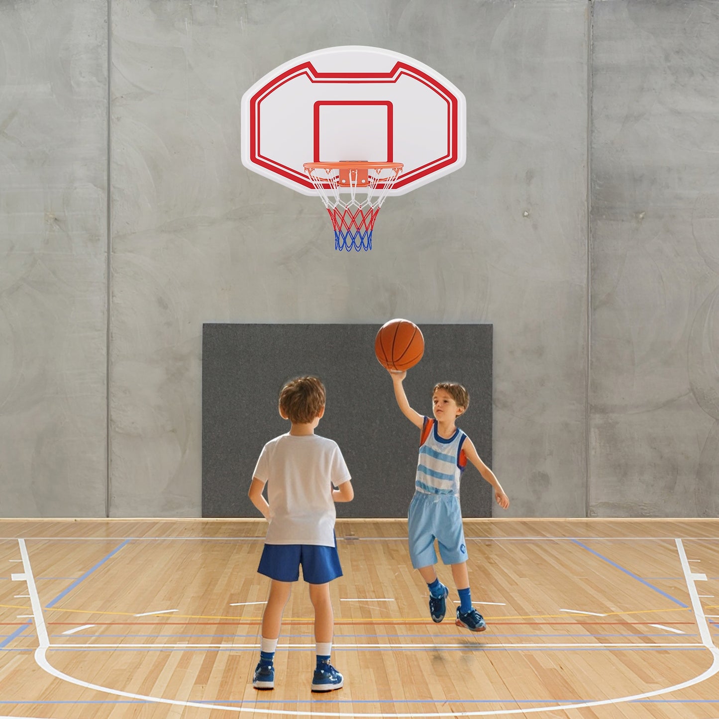 Large Wall Mounted Basketball Hoop with Shatter-proof Backboard Kids Crystal