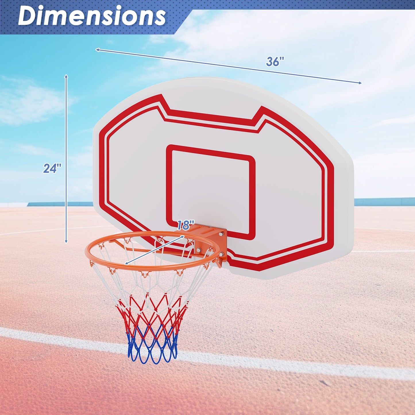 Large Wall Mounted Basketball Hoop with Shatter-proof Backboard Kids Crystal