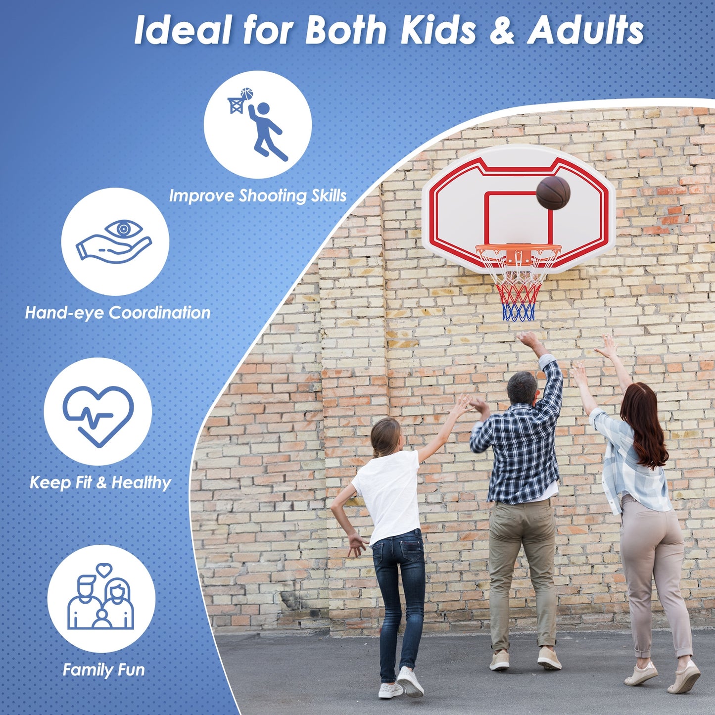 Large Wall Mounted Basketball Hoop with Shatter-proof Backboard Kids Crystal