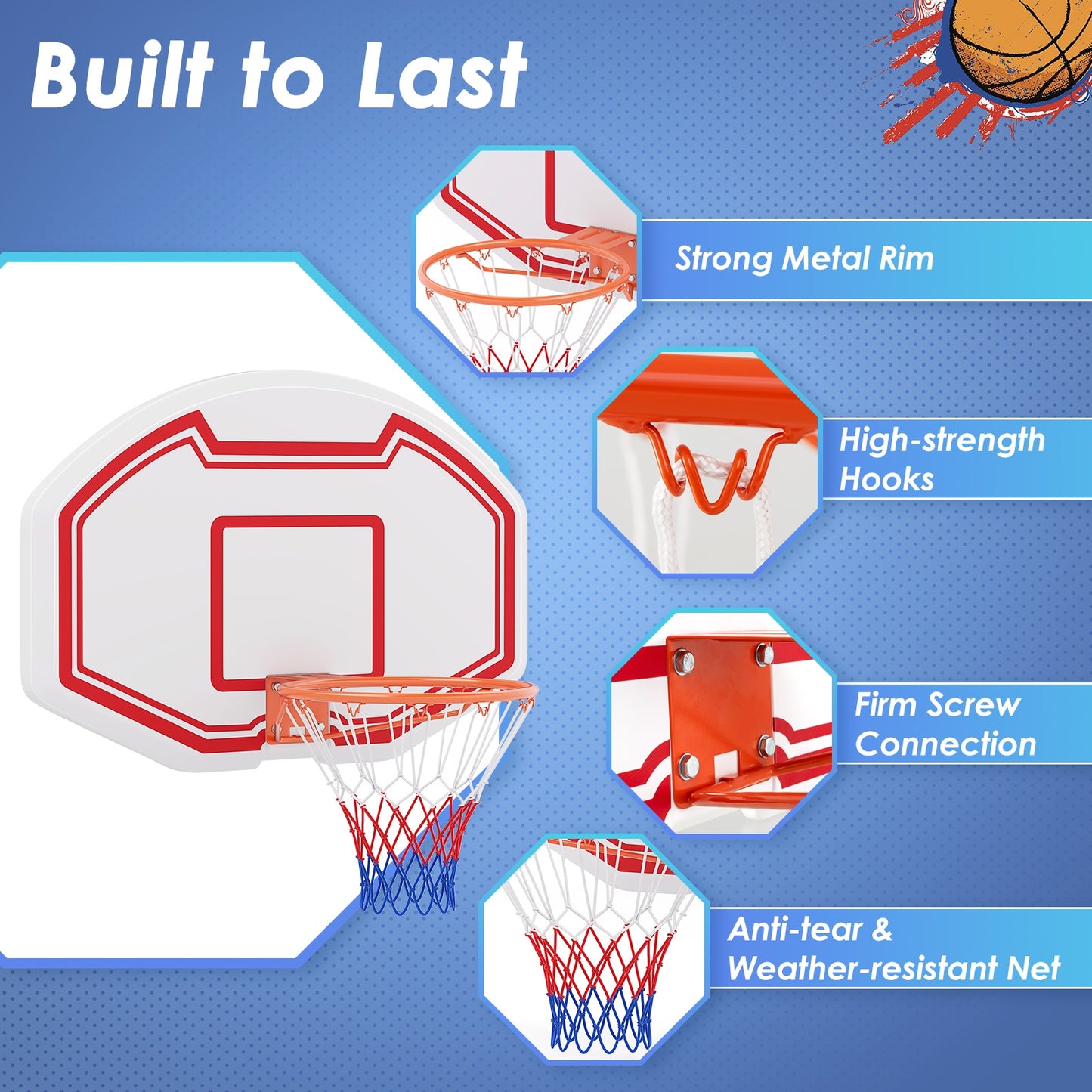 Large Wall Mounted Basketball Hoop with Shatter-proof Backboard Kids Crystal