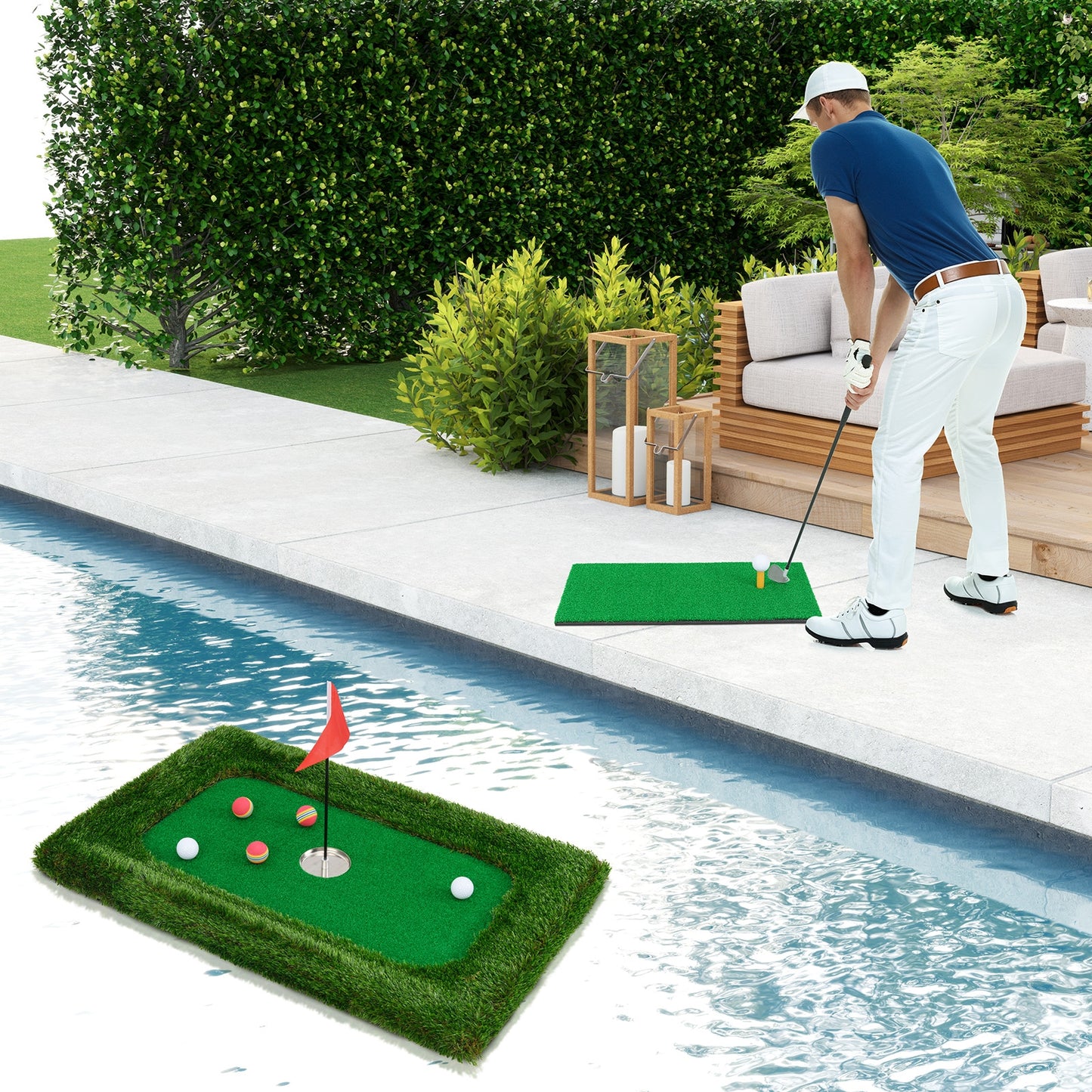 37.5 x 25.5 Inch Floating Golf Green for Pool Chipping Green Mat Kids Crystal