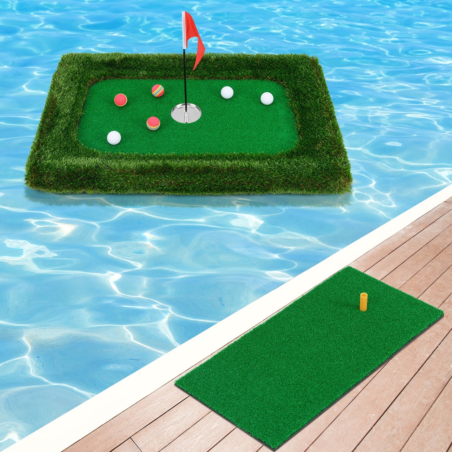 37.5 x 25.5 Inch Floating Golf Green for Pool Chipping Green Mat Kids Crystal