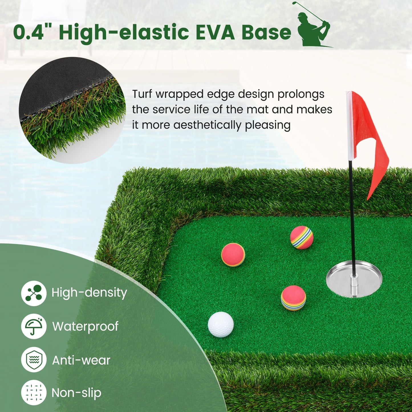 37.5 x 25.5 Inch Floating Golf Green for Pool Chipping Green Mat Kids Crystal