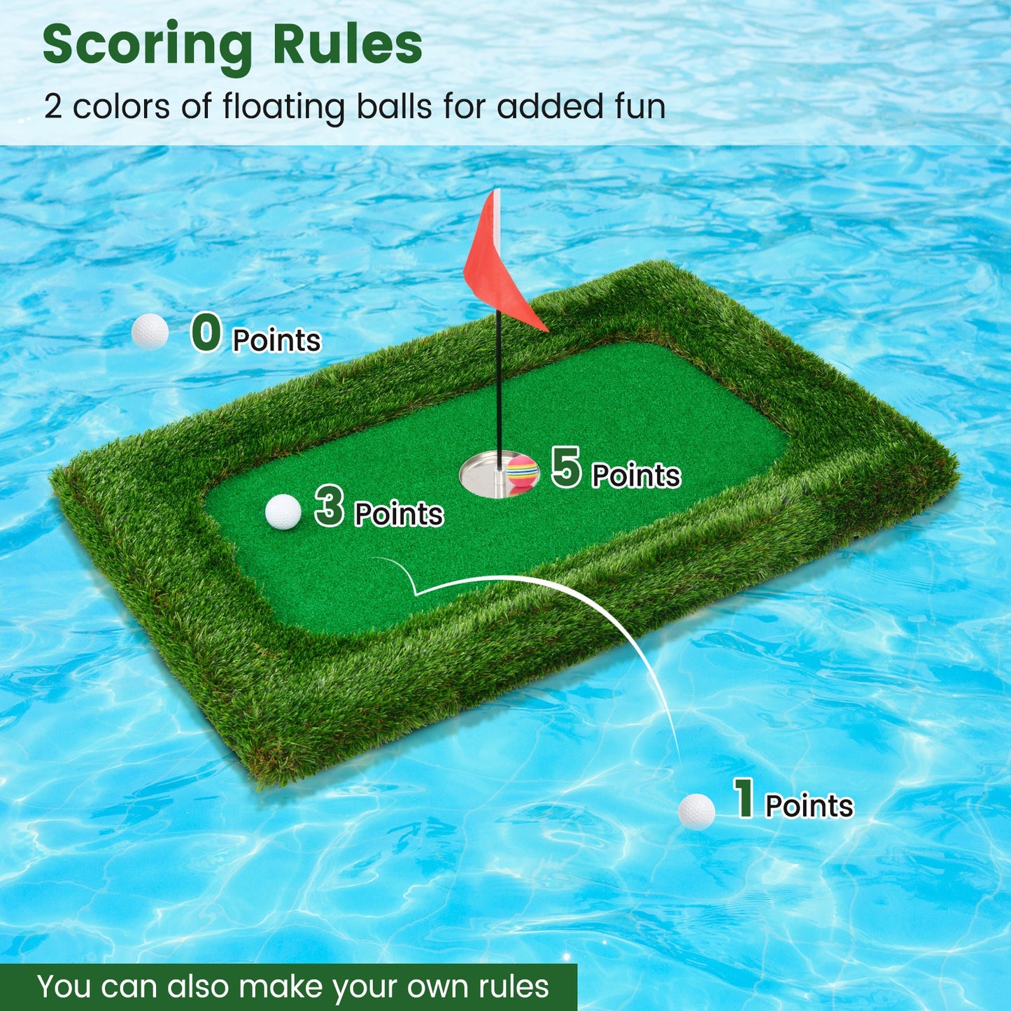 37.5 x 25.5 Inch Floating Golf Green for Pool Chipping Green Mat Kids Crystal