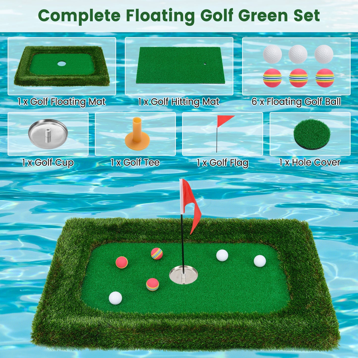 37.5 x 25.5 Inch Floating Golf Green for Pool Chipping Green Mat Kids Crystal