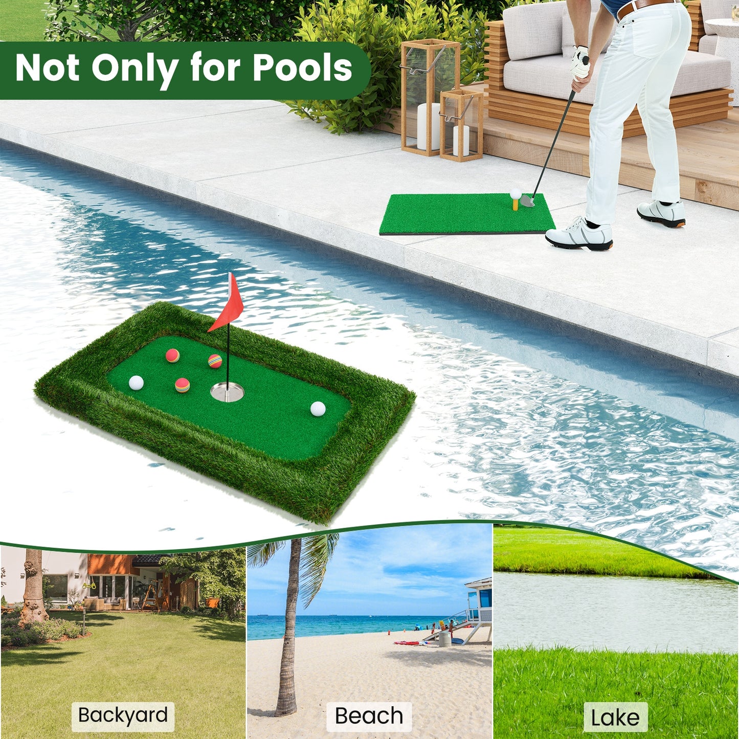 37.5 x 25.5 Inch Floating Golf Green for Pool Chipping Green Mat Kids Crystal