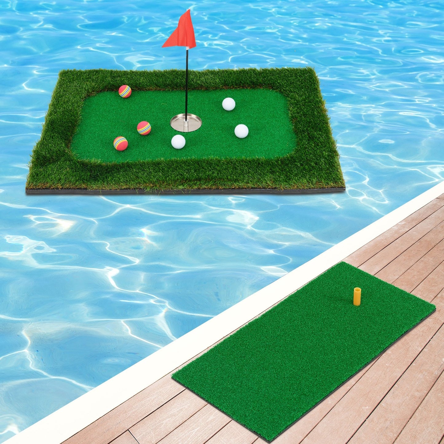 Floating Golf Green for Pool with 6 Golf Balls and Golf Flag Kids Crystal