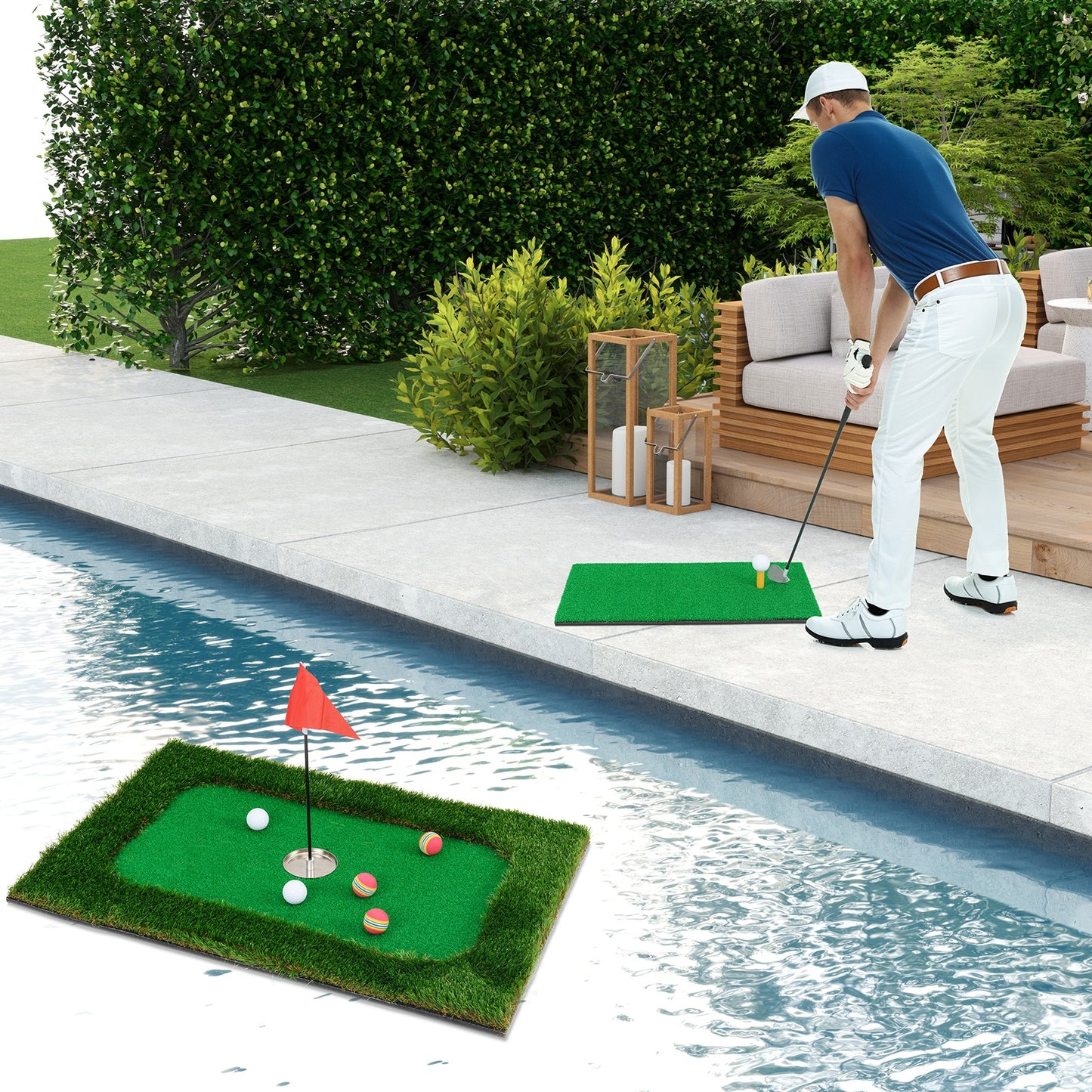 Floating Golf Green for Pool with 6 Golf Balls and Golf Flag Kids Crystal