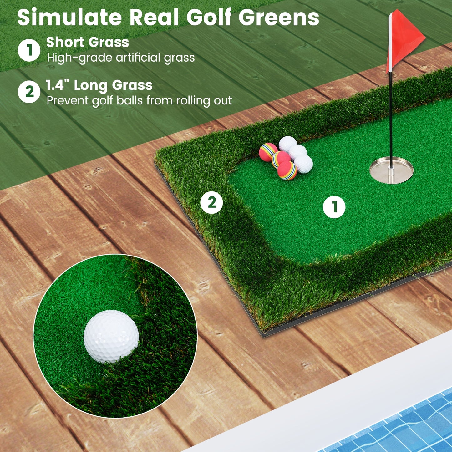 Floating Golf Green for Pool with 6 Golf Balls and Golf Flag Kids Crystal