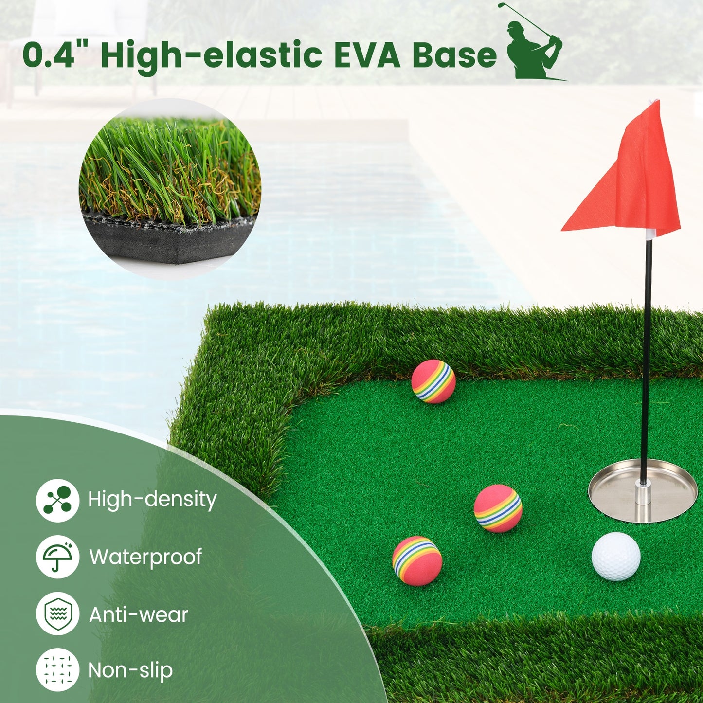 Floating Golf Green for Pool with 6 Golf Balls and Golf Flag Kids Crystal