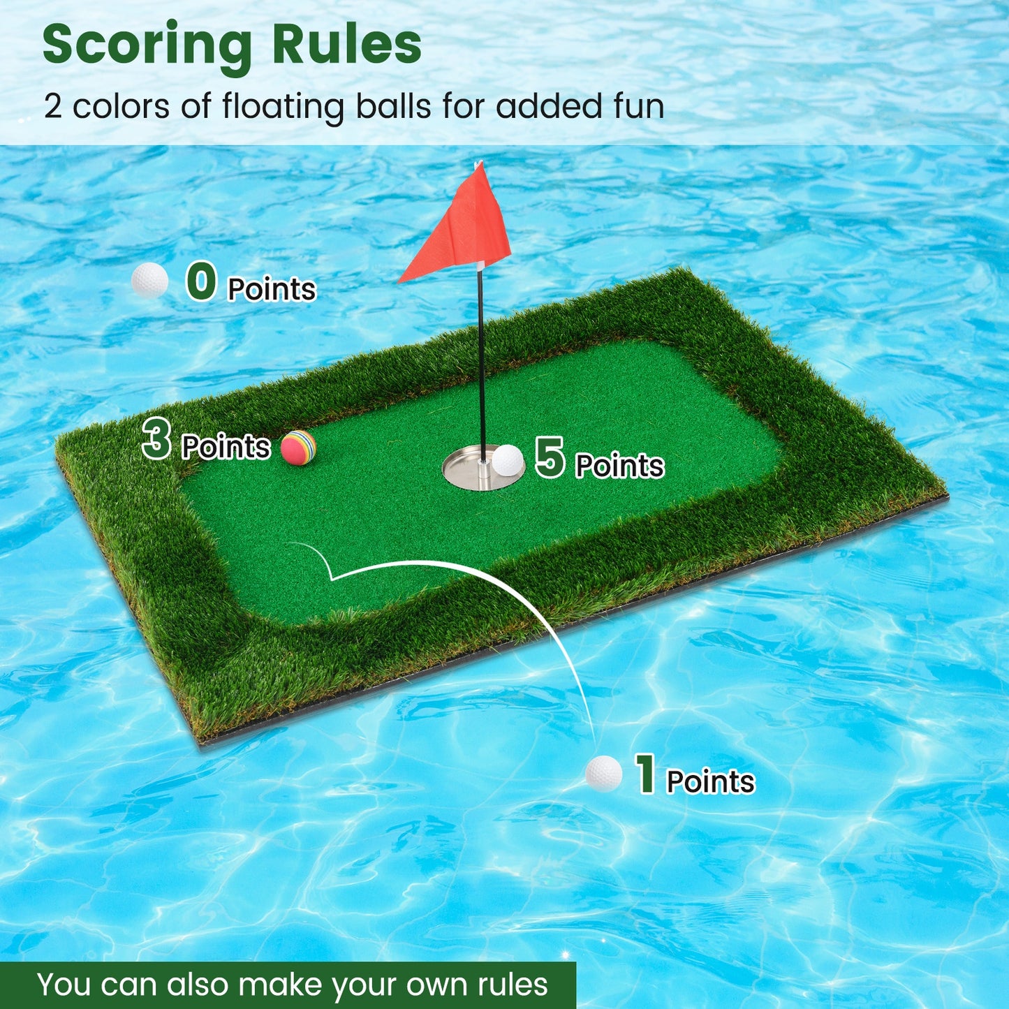 Floating Golf Green for Pool with 6 Golf Balls and Golf Flag Kids Crystal