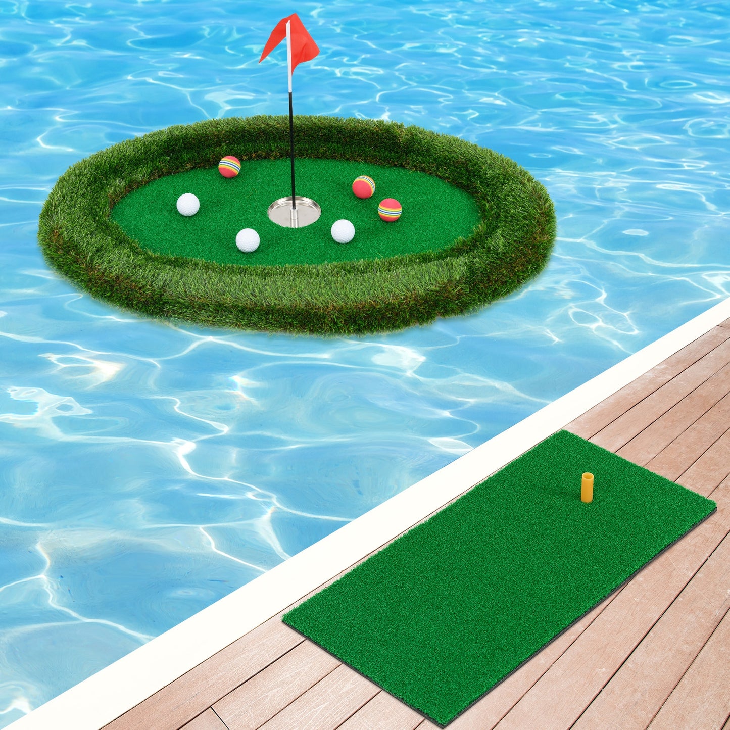 Floating Golf Green Oval Floating Chipping for Pool Kids Crystal