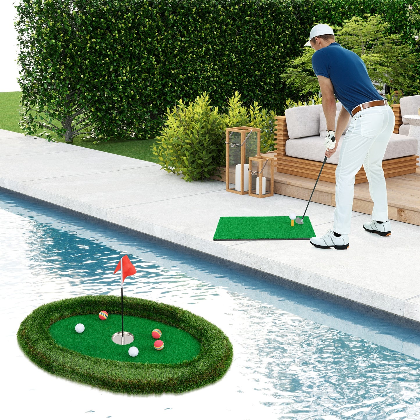 Floating Golf Green Oval Floating Chipping for Pool Kids Crystal