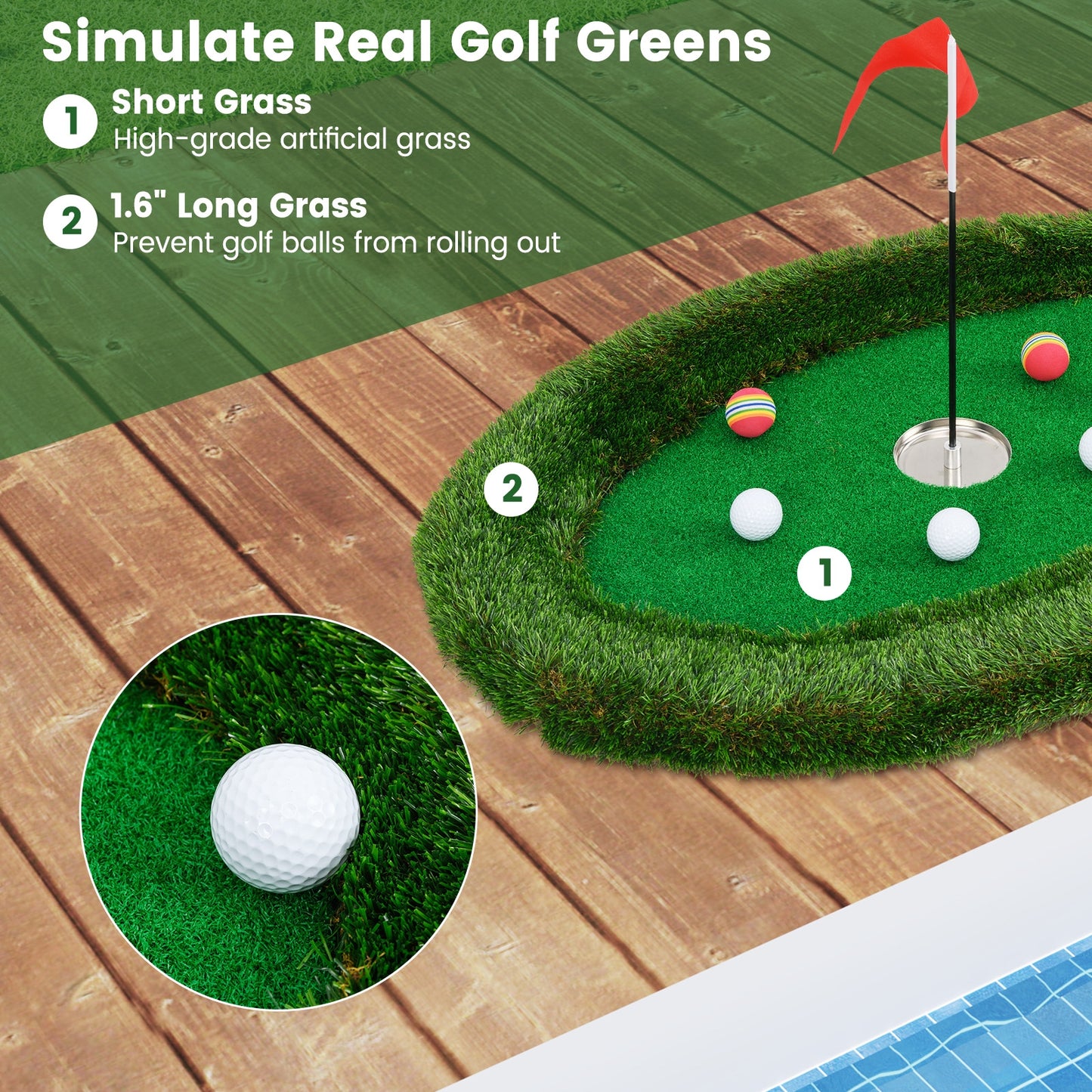 Floating Golf Green Oval Floating Chipping for Pool Kids Crystal