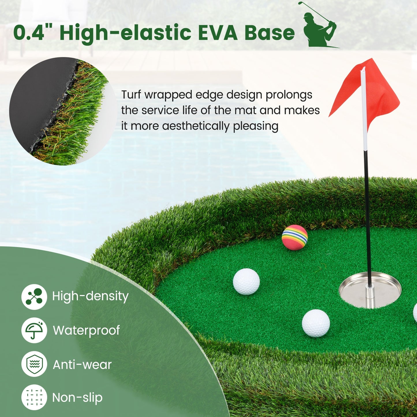Floating Golf Green Oval Floating Chipping for Pool Kids Crystal