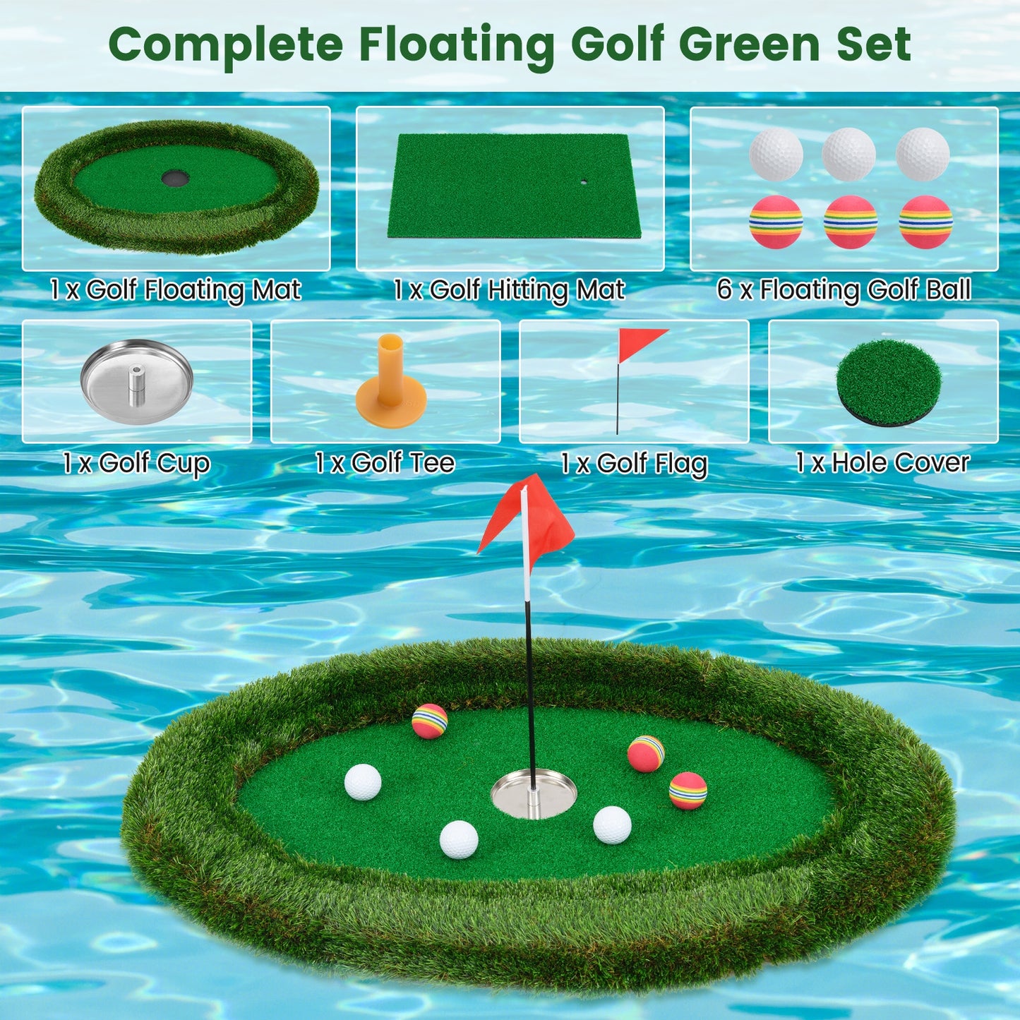 Floating Golf Green Oval Floating Chipping for Pool Kids Crystal
