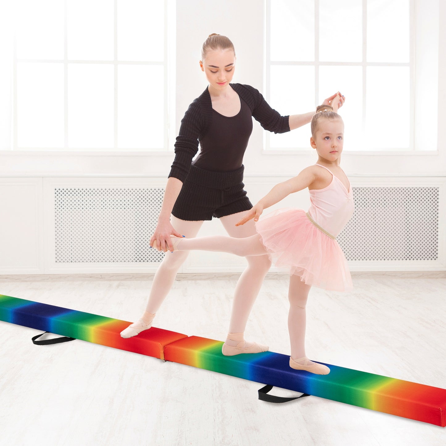 Folding Balance Beam with Solid Wood Base and Anti-slip Bottom-Multicolor Kids Crystal