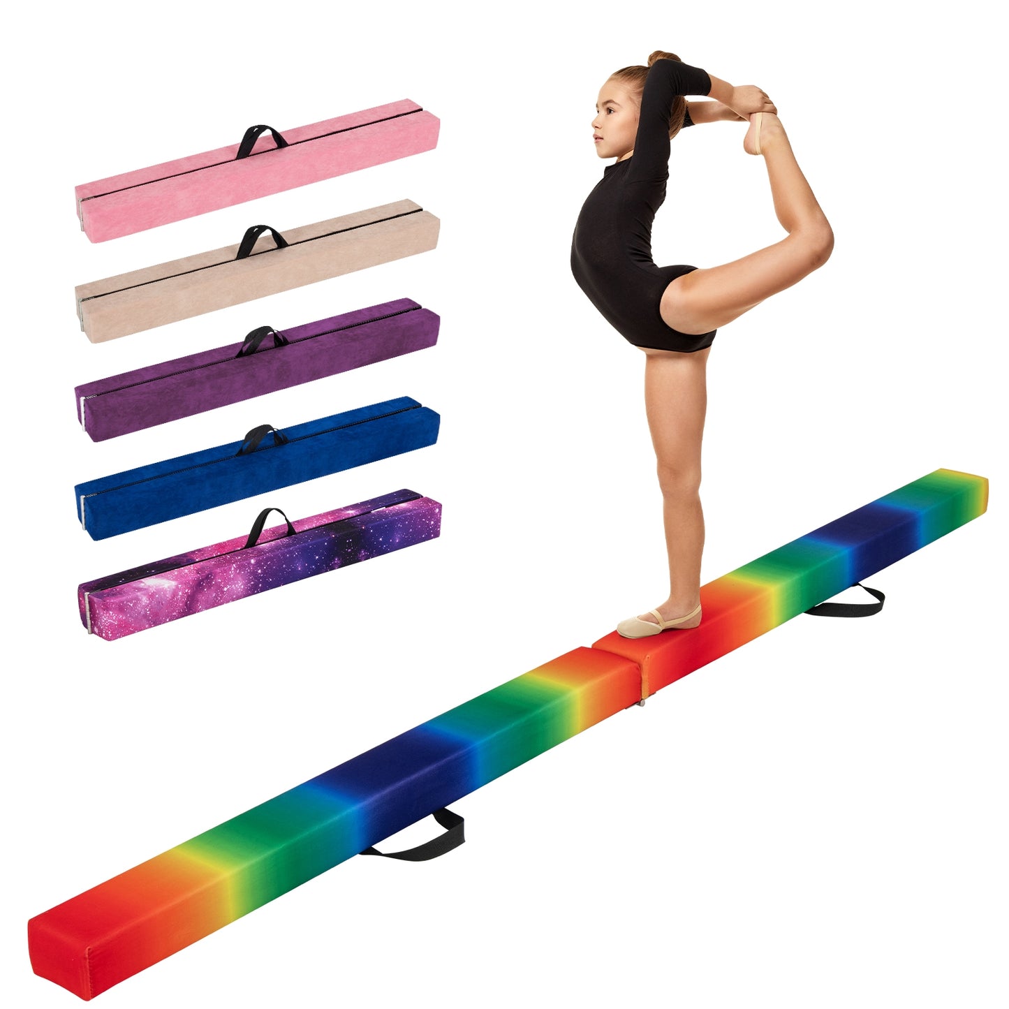 Folding Balance Beam with Solid Wood Base and Anti-slip Bottom-Multicolor Kids Crystal