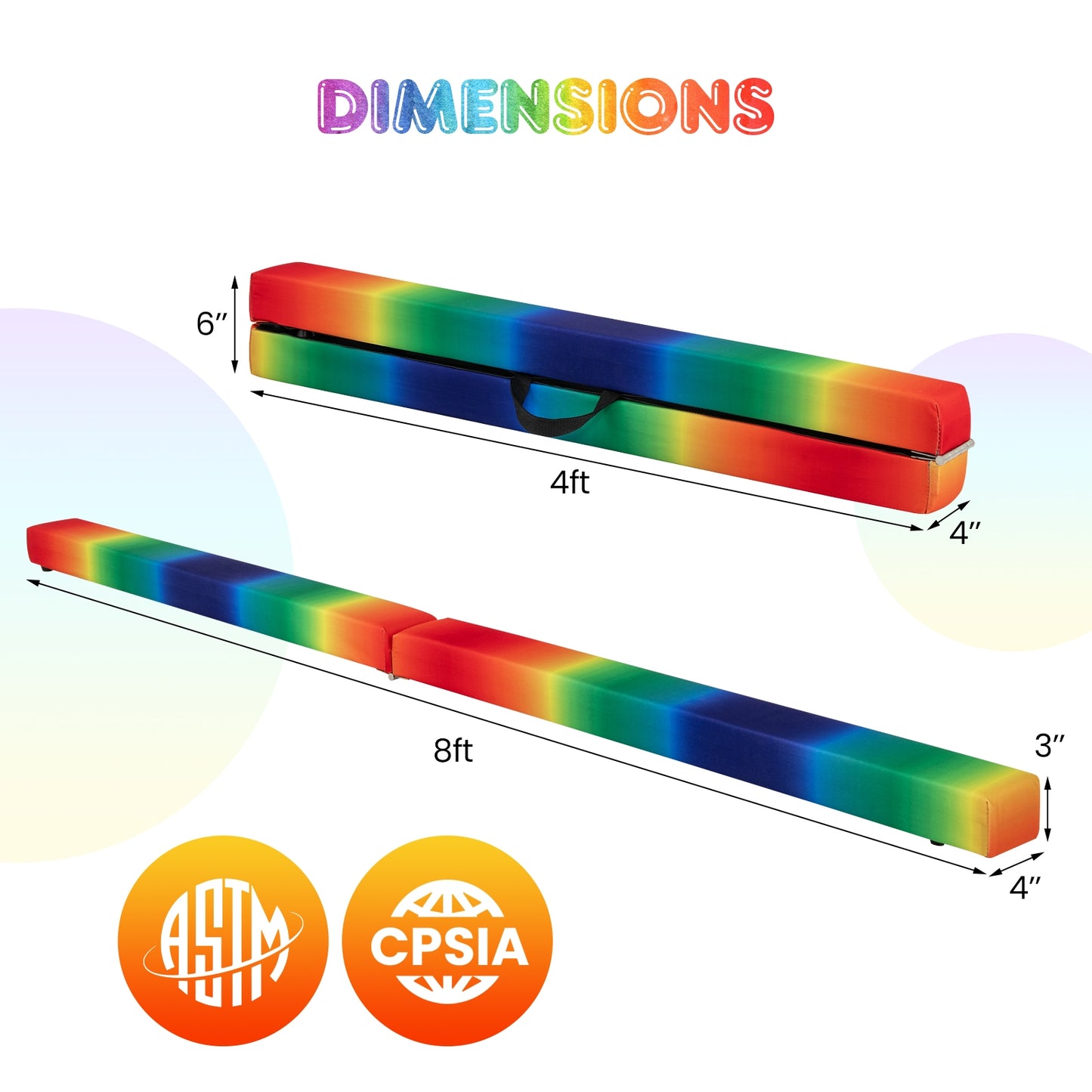Folding Balance Beam with Solid Wood Base and Anti-slip Bottom-Multicolor Kids Crystal