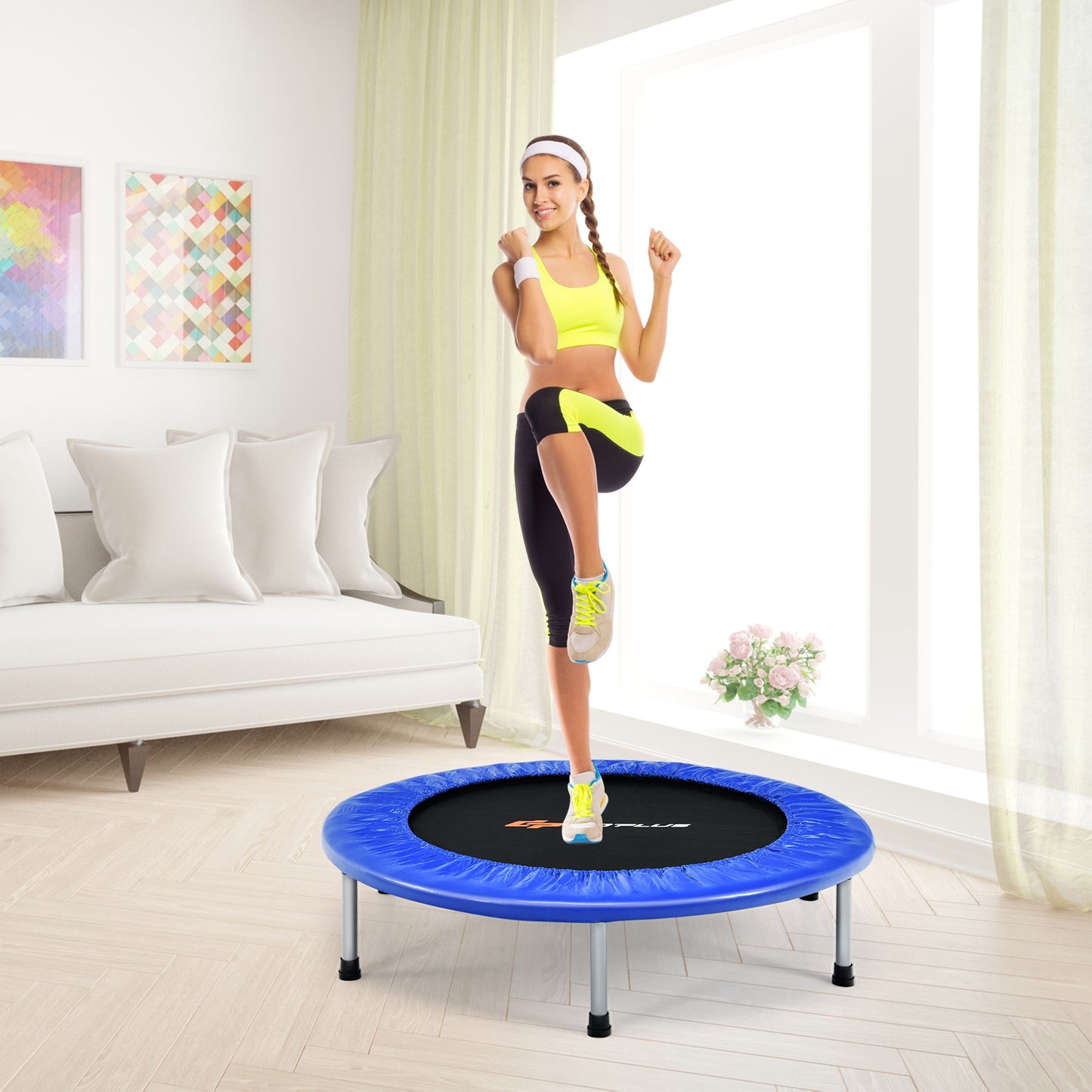 36 Inch Mini Folding Trampoline Portable Recreational Fitness Rebounder-Blue Kids Crystal