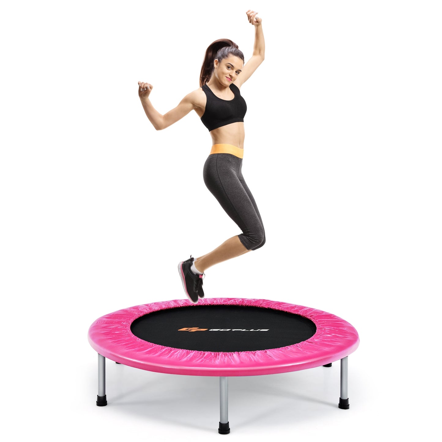 36 Inch Mini Folding Trampoline Portable Recreational Fitness Rebounder-Pink Kids Crystal