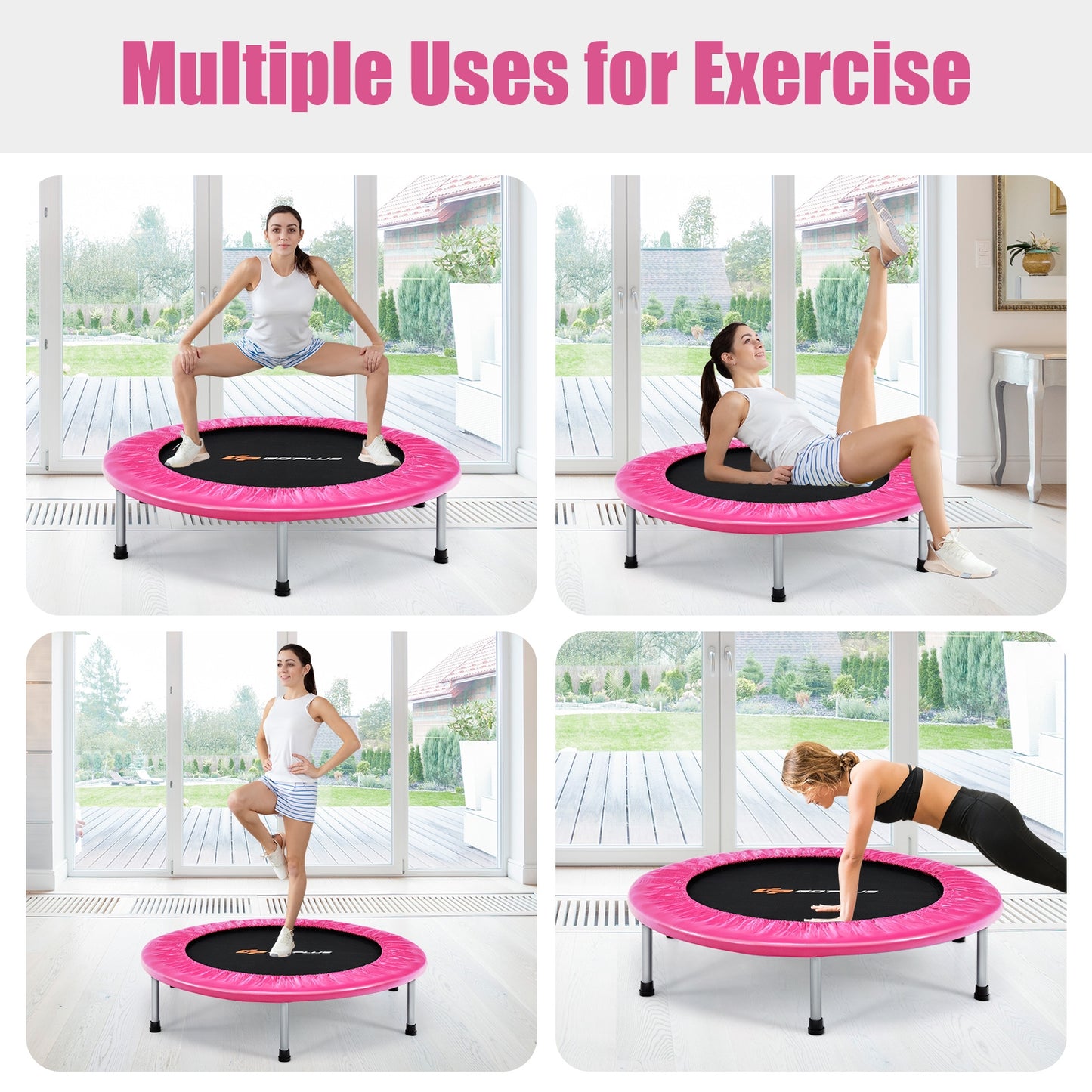 36 Inch Mini Folding Trampoline Portable Recreational Fitness Rebounder-Pink Kids Crystal