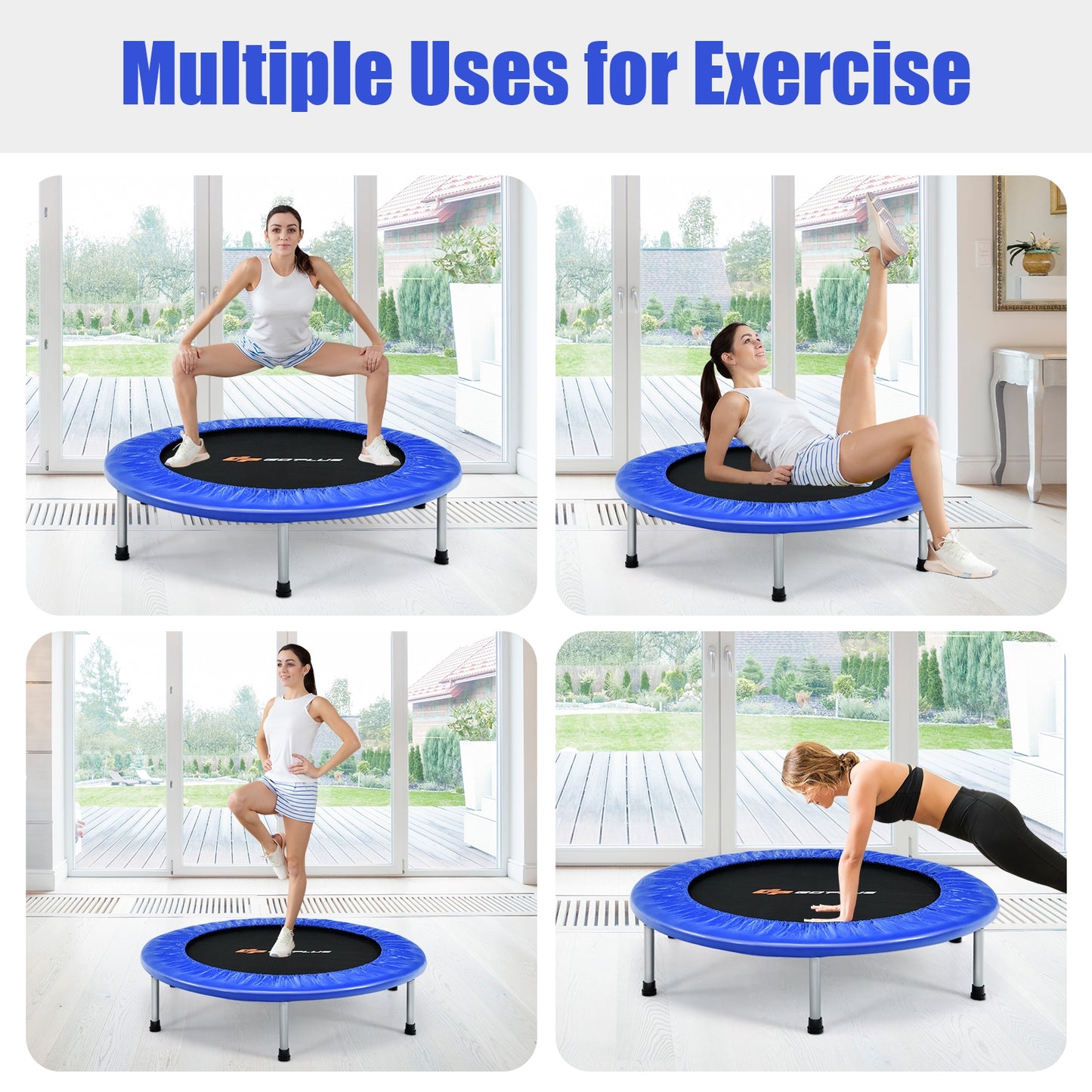 36 Inch Mini Folding Trampoline Portable Recreational Fitness Rebounder-Blue Kids Crystal