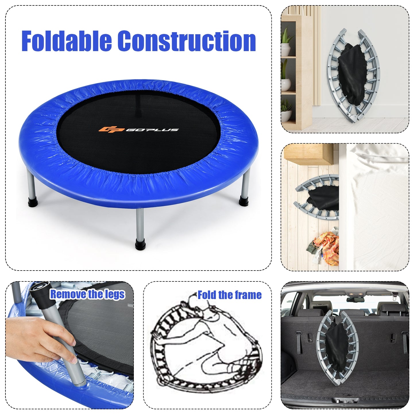 36 Inch Mini Folding Trampoline Portable Recreational Fitness Rebounder-Blue Kids Crystal