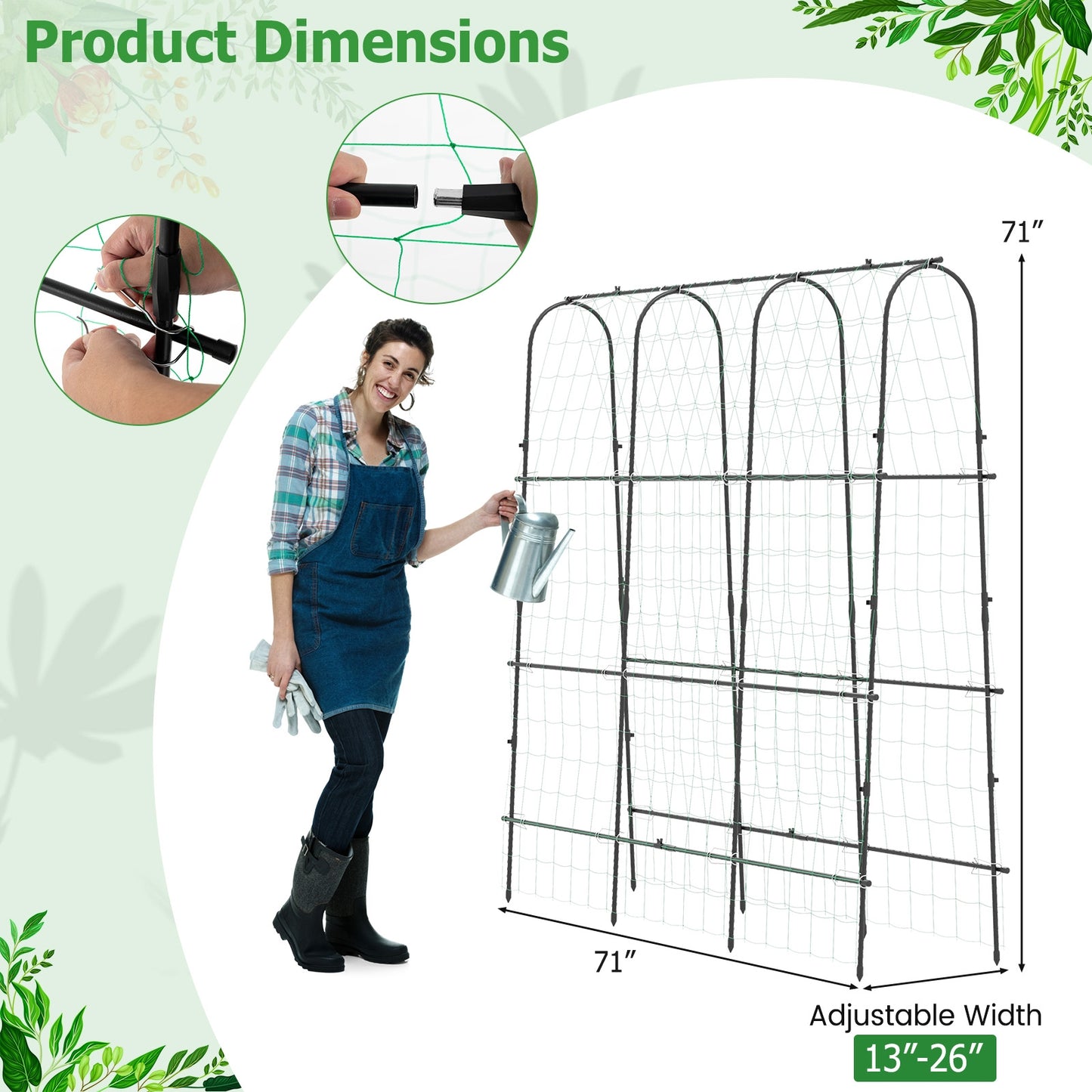 71 x 71 Inch U-Shaped Tall Garden Arched Trellis for Climbing Plants Kids Crystal