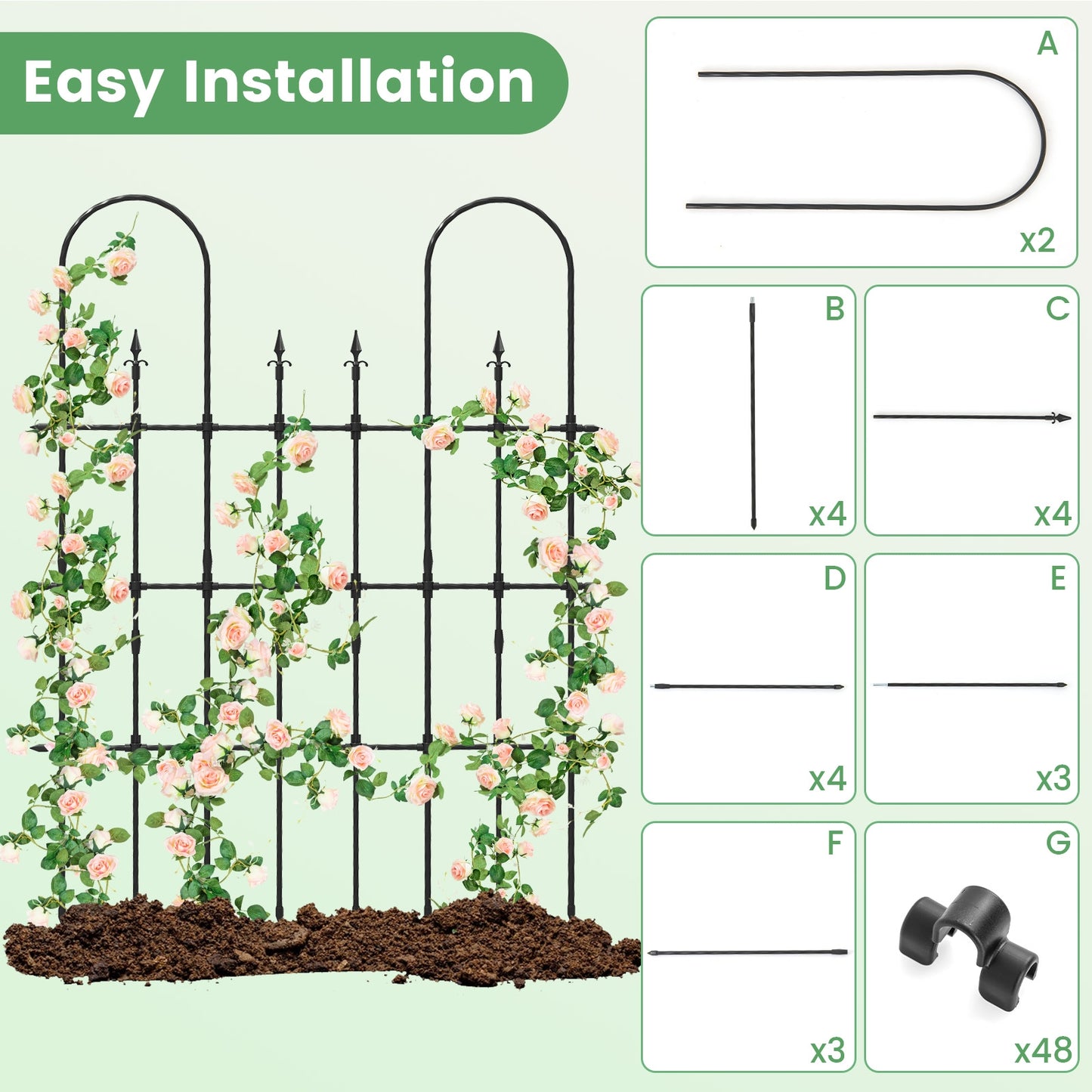 58 x 73 Inch Outdoor Garden Rose Arch Trellis for Climbing Plants Kids Crystal