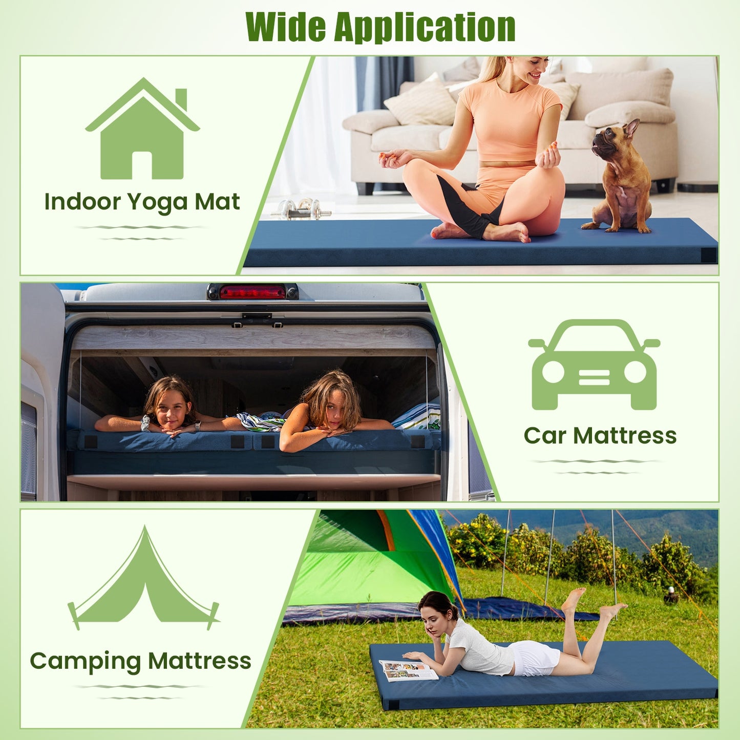 Foldable Camping Mattress with High density foam Cushion and Anti-slip Bottom-Navy Kids Crystal