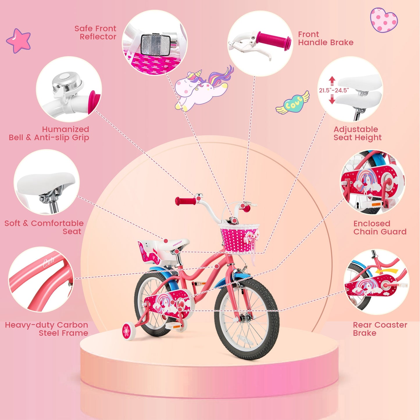 16 Inch Kids Bike with Training Wheels and Storage Basket-16 inches Kids Crystal
