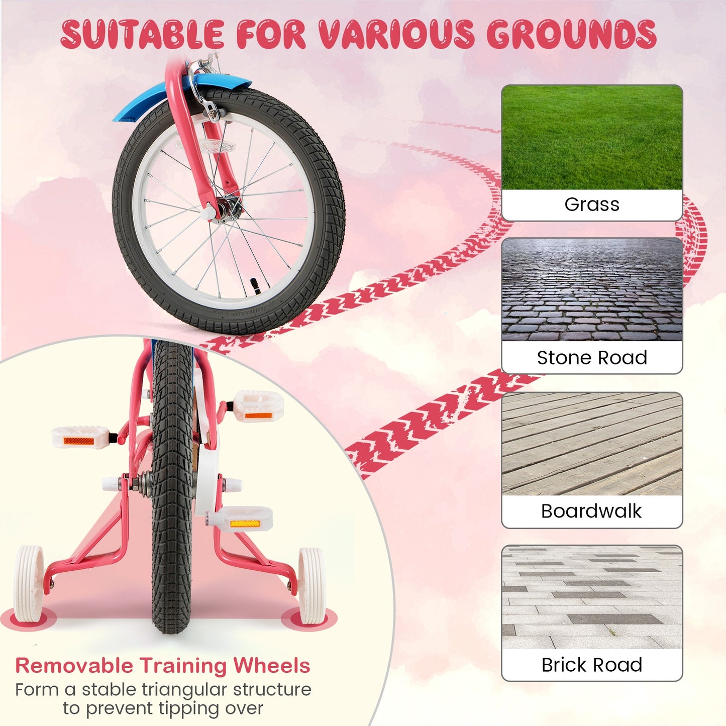 16 Inch Kids Bike with Training Wheels and Storage Basket-16 inches Kids Crystal