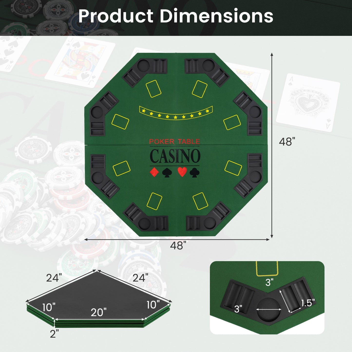 8-Player Foldable Poker Table Top with Carrying Bag-Green Kids Crystal