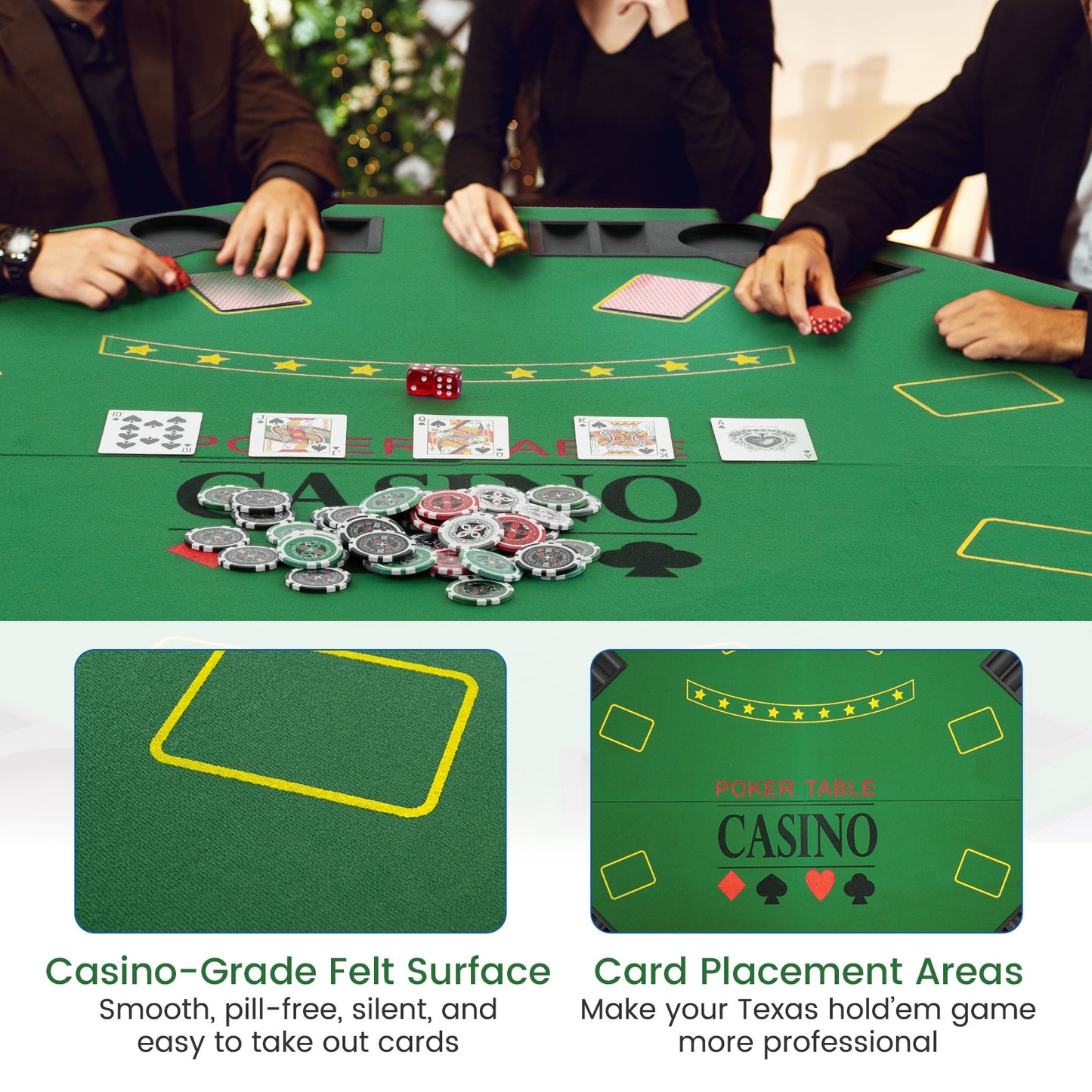 8-Player Foldable Poker Table Top with Carrying Bag-Green Kids Crystal