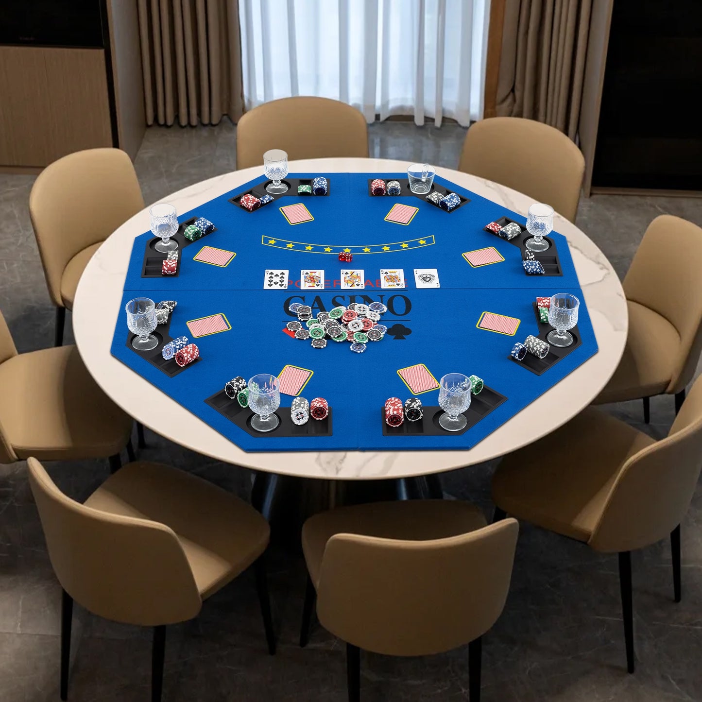 8-Player Foldable Poker Table Top with Carrying Bag-Blue Kids Crystal
