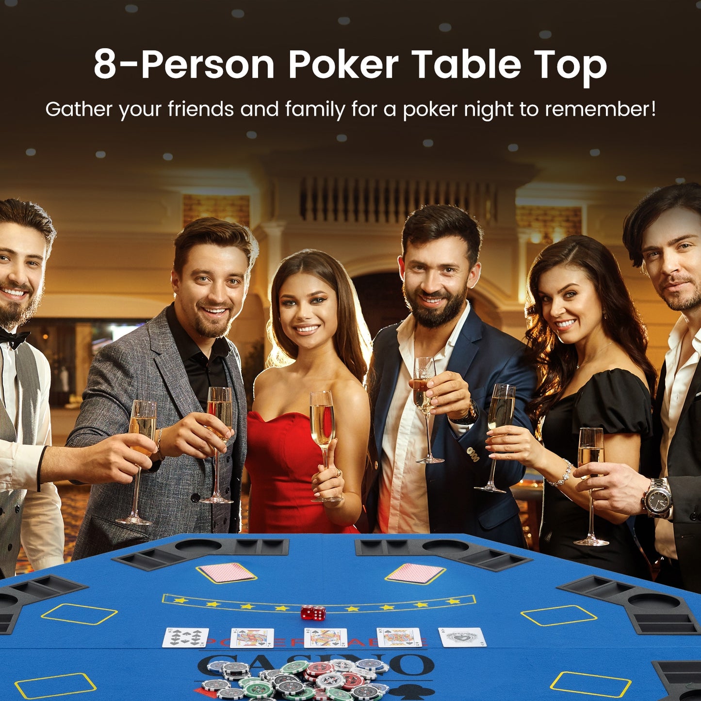 8-Player Foldable Poker Table Top with Carrying Bag-Blue Kids Crystal