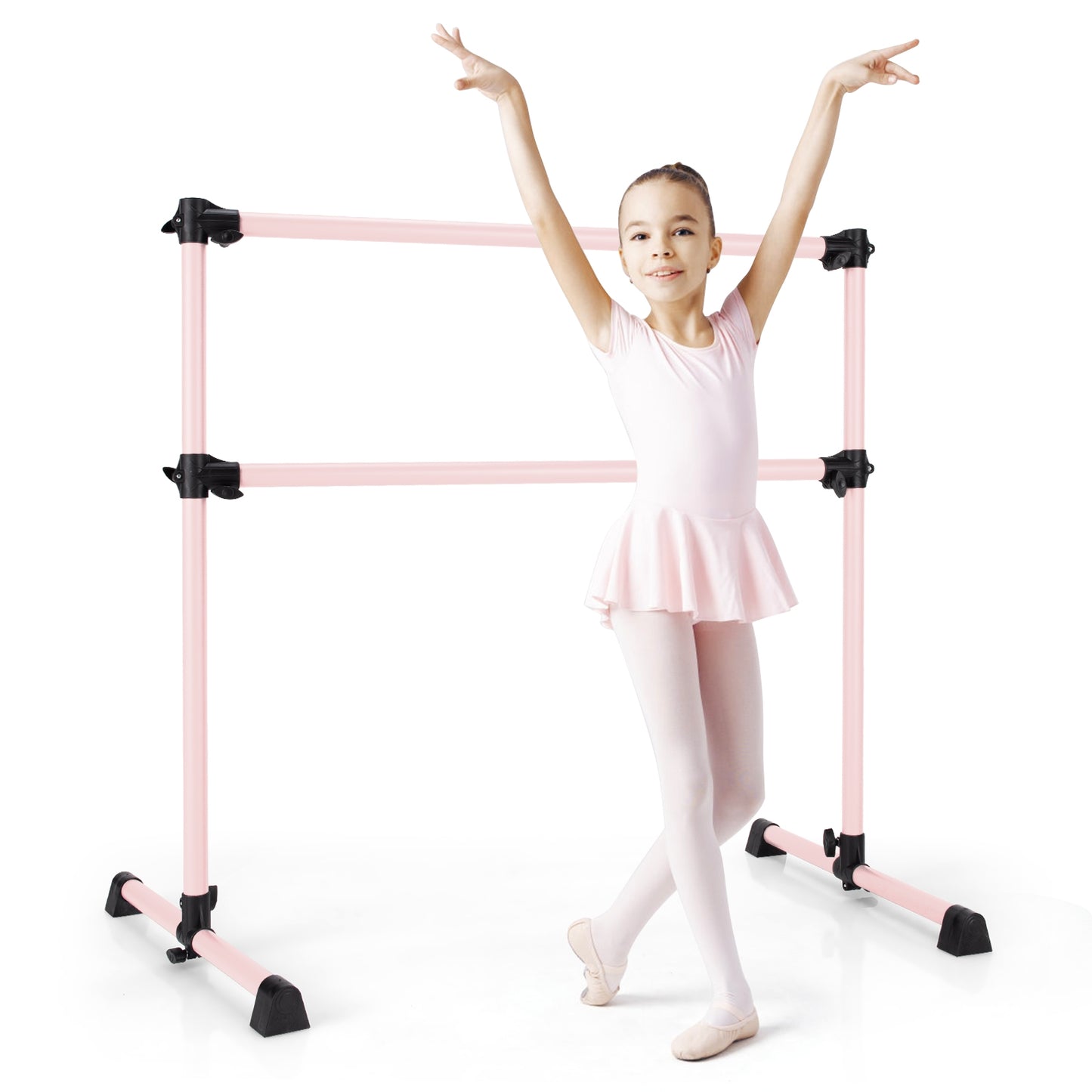 4 Feet Double Ballet Barre Bar with Adjustable Height-Pink Kids Crystal