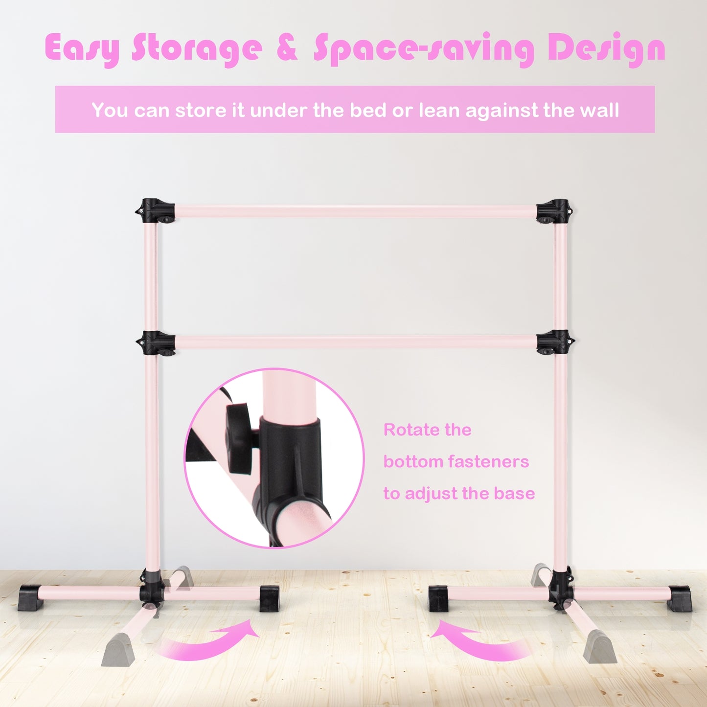 4 Feet Double Ballet Barre Bar with Adjustable Height-Pink Kids Crystal