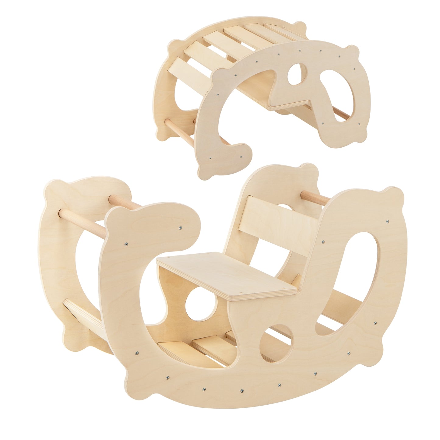 2-in-1 Rocking Horse Arch for Kids Montessori Climbing Toys with Arch Climber-Natural Kids Crystal