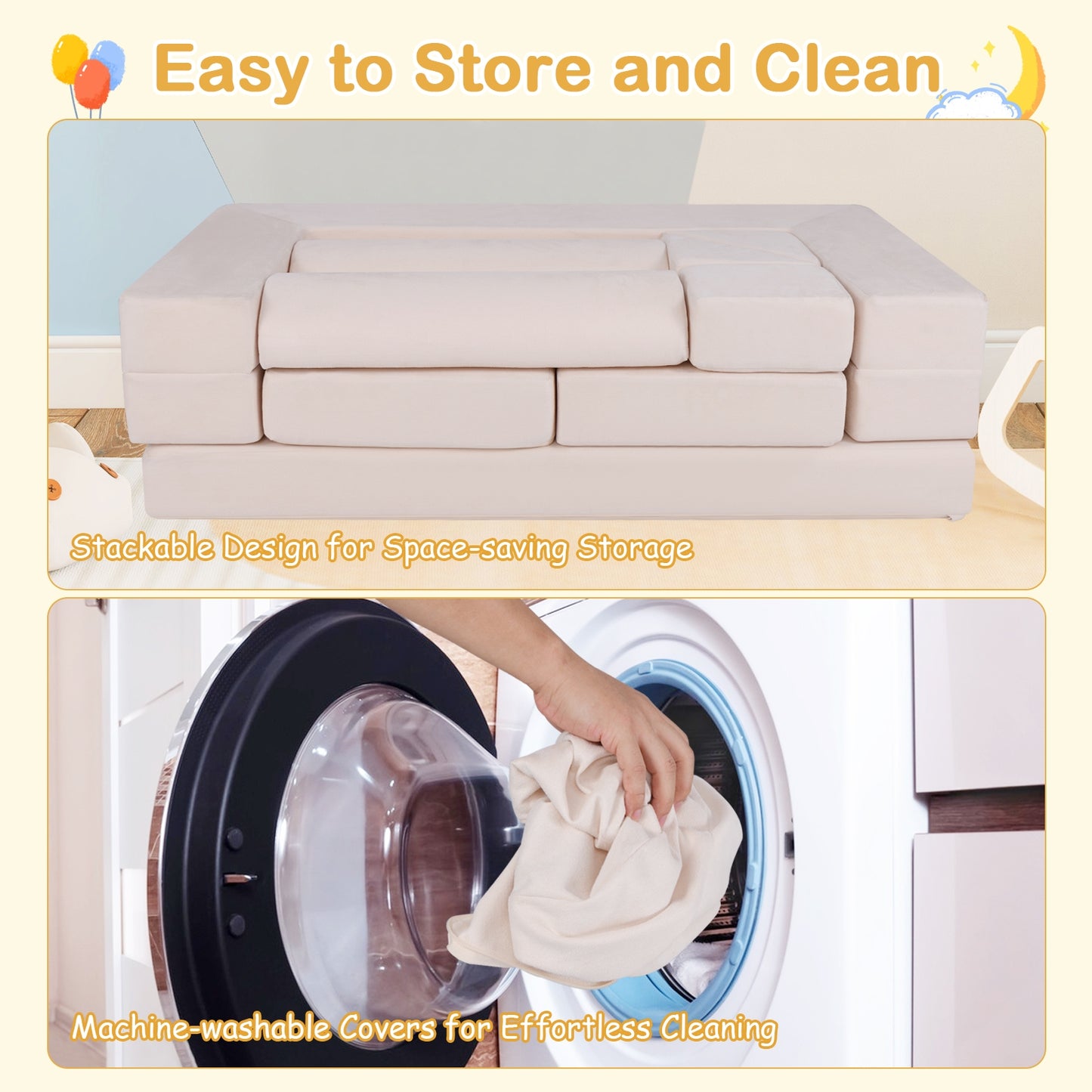 9-Piece Climb and Crawl Foam and Floor Playset with Breathable Suede Fabric-Beige Kids Crystal