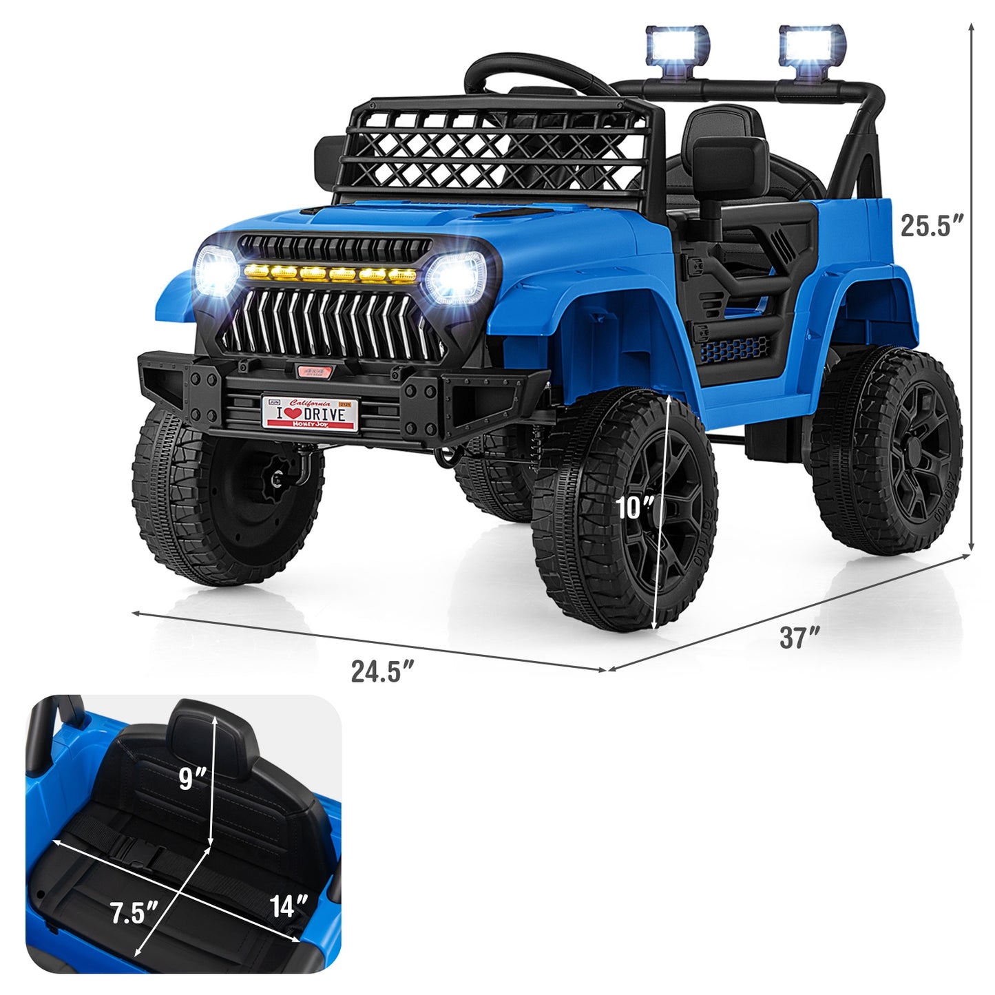 12V Kids Ride on Truck Car with Parental Remote and Music Player-Navy