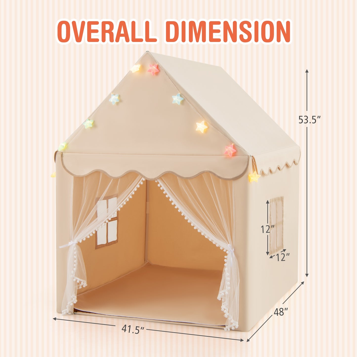 Kids Playhouse Tent with Star Lights and Mat-Beige Kids Crystal