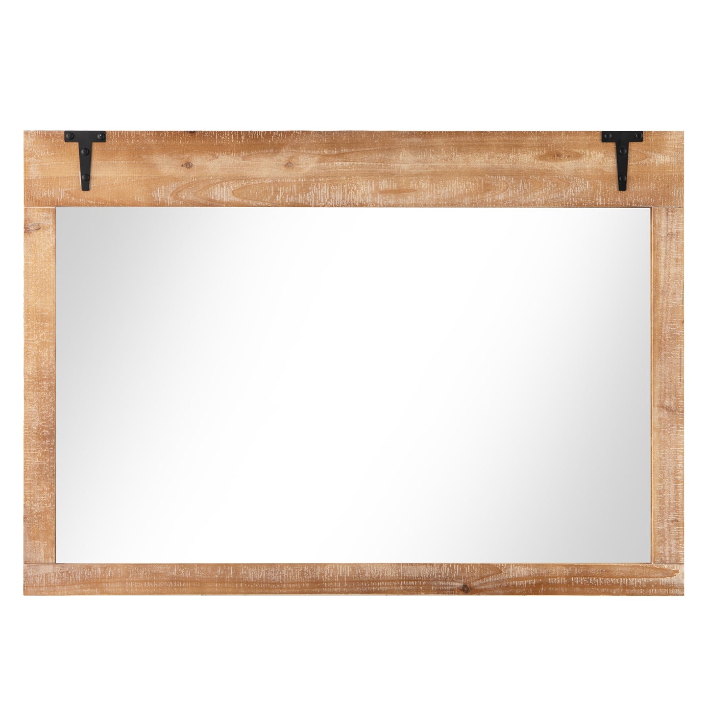 39 x 27.5 Inch Farmhouse Rustic Barn Door Wall Mirror with Wood Frame-Natural Kids Crystal