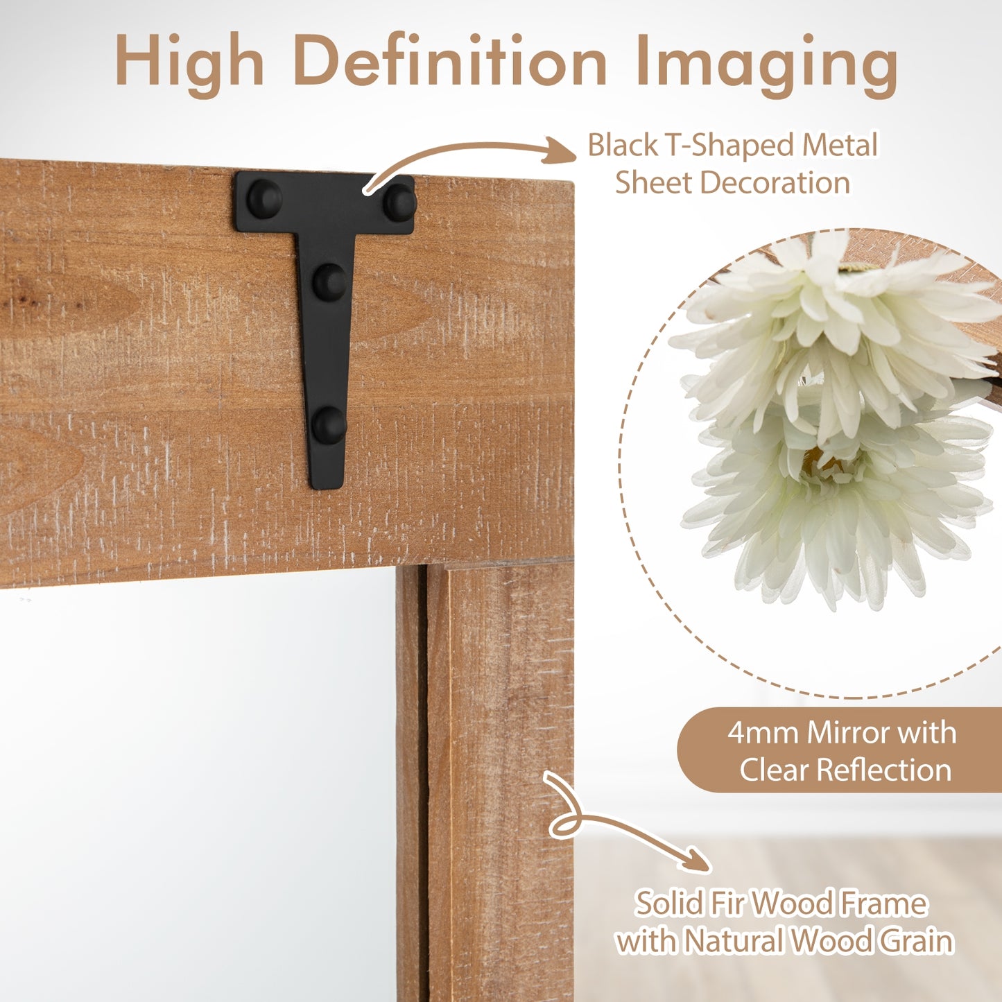 39 x 27.5 Inch Farmhouse Rustic Barn Door Wall Mirror with Wood Frame-Natural Kids Crystal